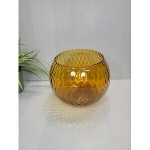Vintage Empoli Italian Amber Bowl Art Glass Vase Diamond Optic